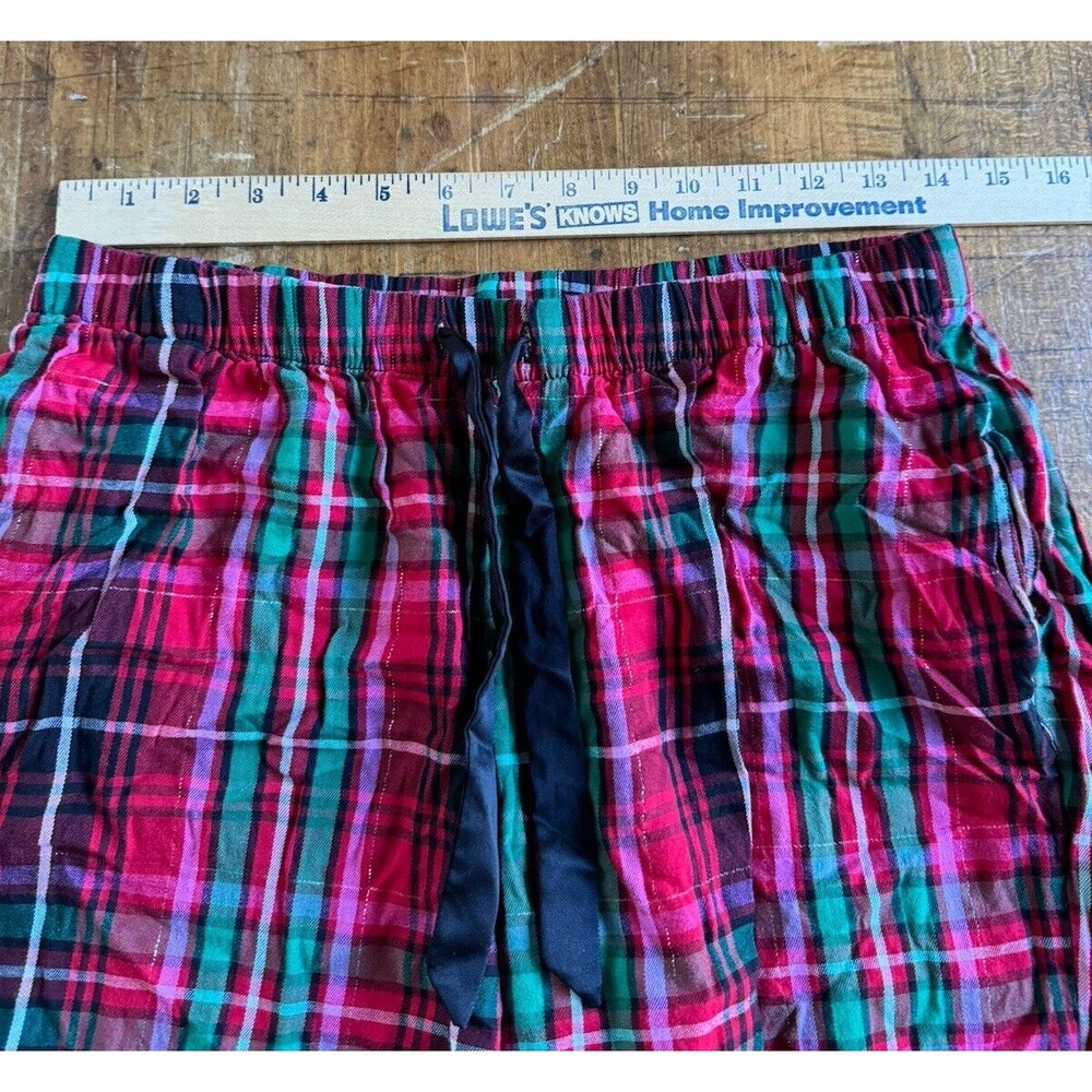 Victoria’s Secret Pajama Pants Plaid Sz M Red Black White Metallic Lounge - Picture 5 of 6